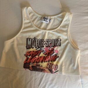 Princess Polly Cream Motor Sport Camisole Crop Tank Top